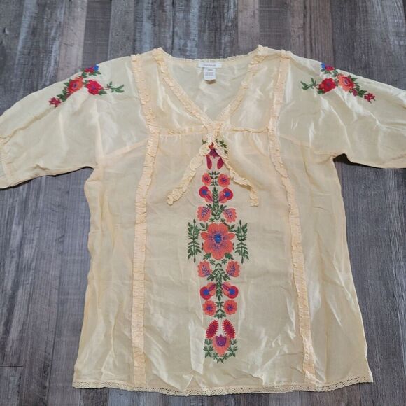 Sundance Yellow Floral Embroidered Peasant Blouse Cotton Size S - Picture 2 of 7